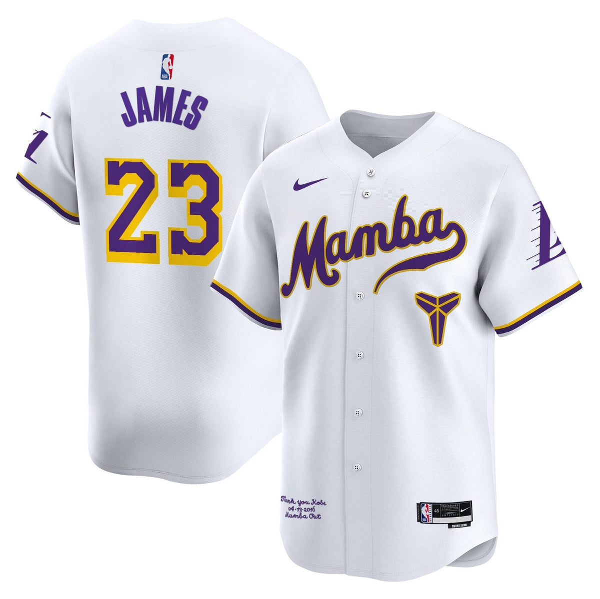 LAL Kobe Bryant Mamba Vapor Baseball Jersey - Stitched