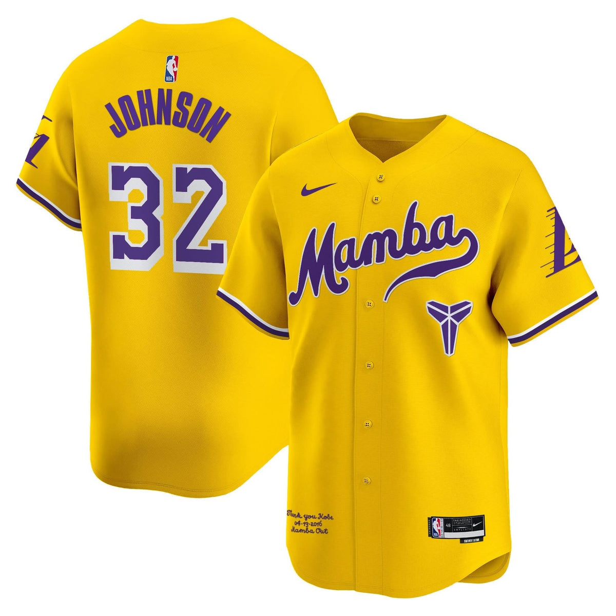 LAL Kobe Bryant Mamba Vapor Baseball Jersey - Stitched
