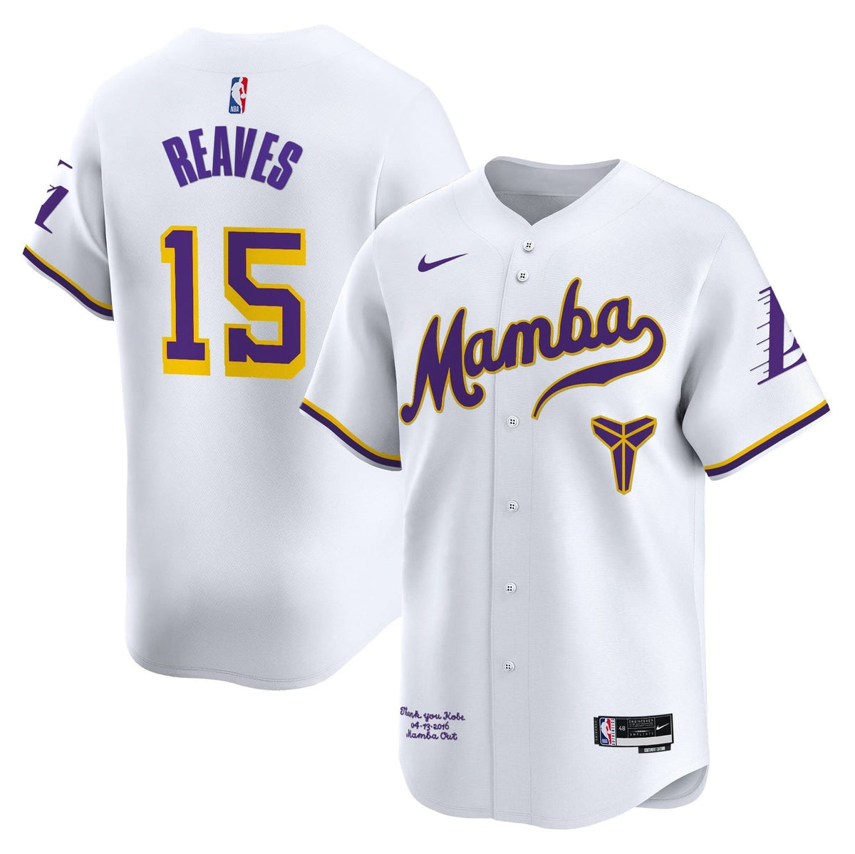 LAL Kobe Bryant Mamba Vapor Baseball Jersey - Stitched