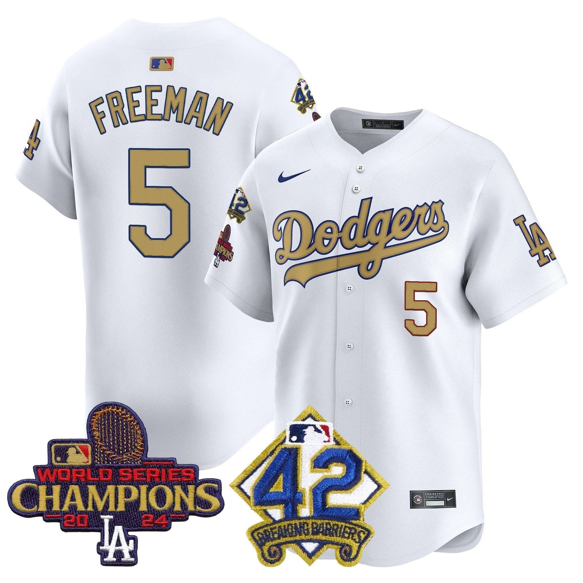 LAD 2024 World Series Champions & Jackie Robinson Patch Vapor Premier Limited Jersey - Stitched