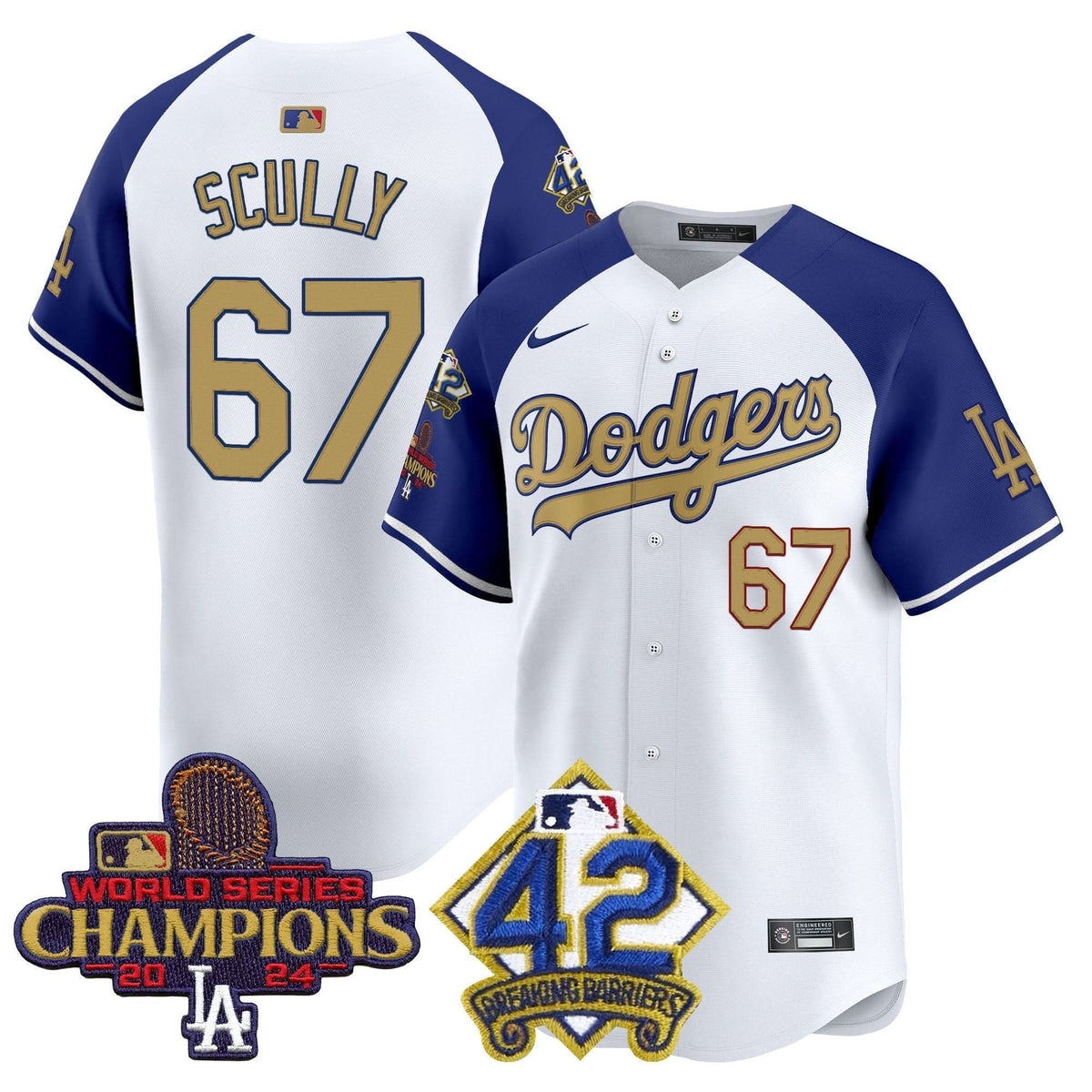 LAD 2024 World Series Champions & Jackie Robinson Patch Vapor Premier Limited Jersey - Stitched