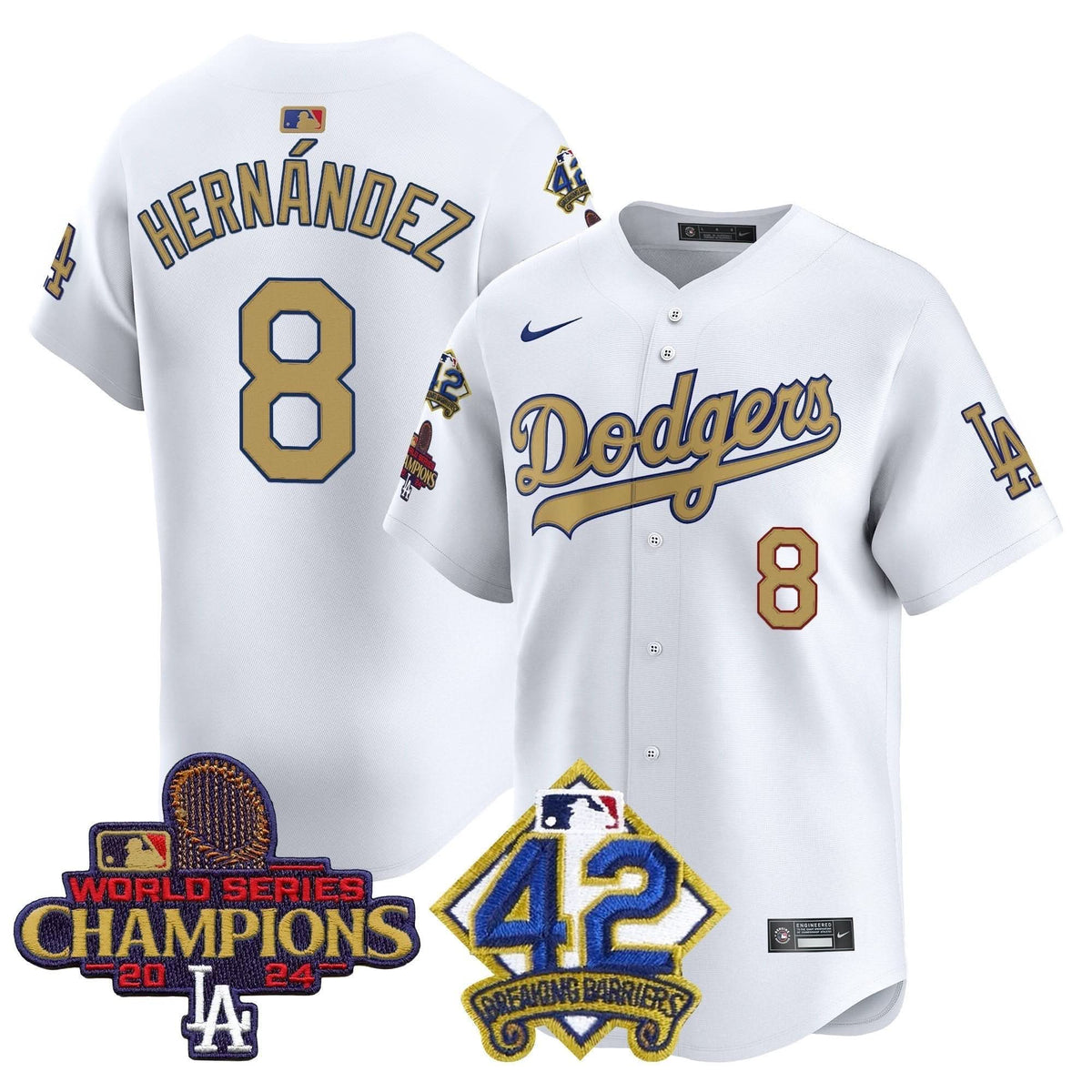 LAD 2024 World Series Champions & Jackie Robinson Patch Vapor Premier Limited Jersey - Stitched