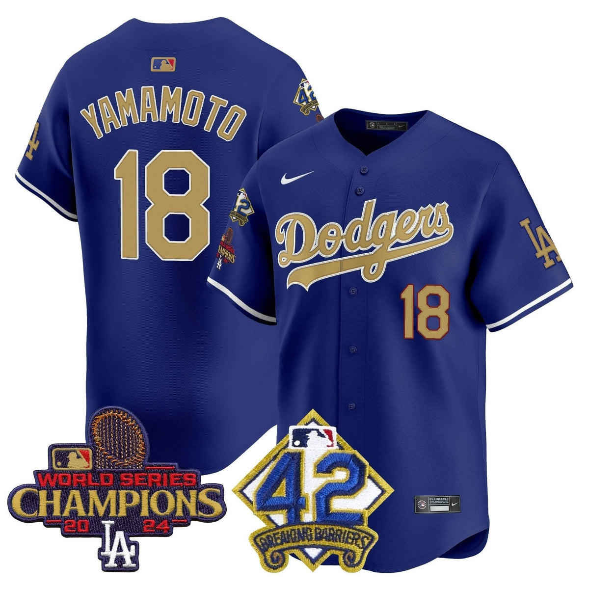 LAD 2024 World Series Champions & Jackie Robinson Patch Vapor Premier Limited Jersey - Stitched