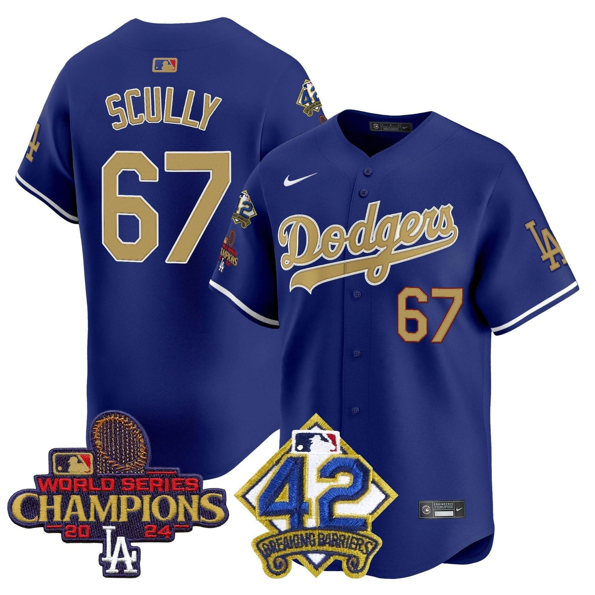 LAD 2024 World Series Champions & Jackie Robinson Patch Vapor Premier Limited Jersey - Stitched