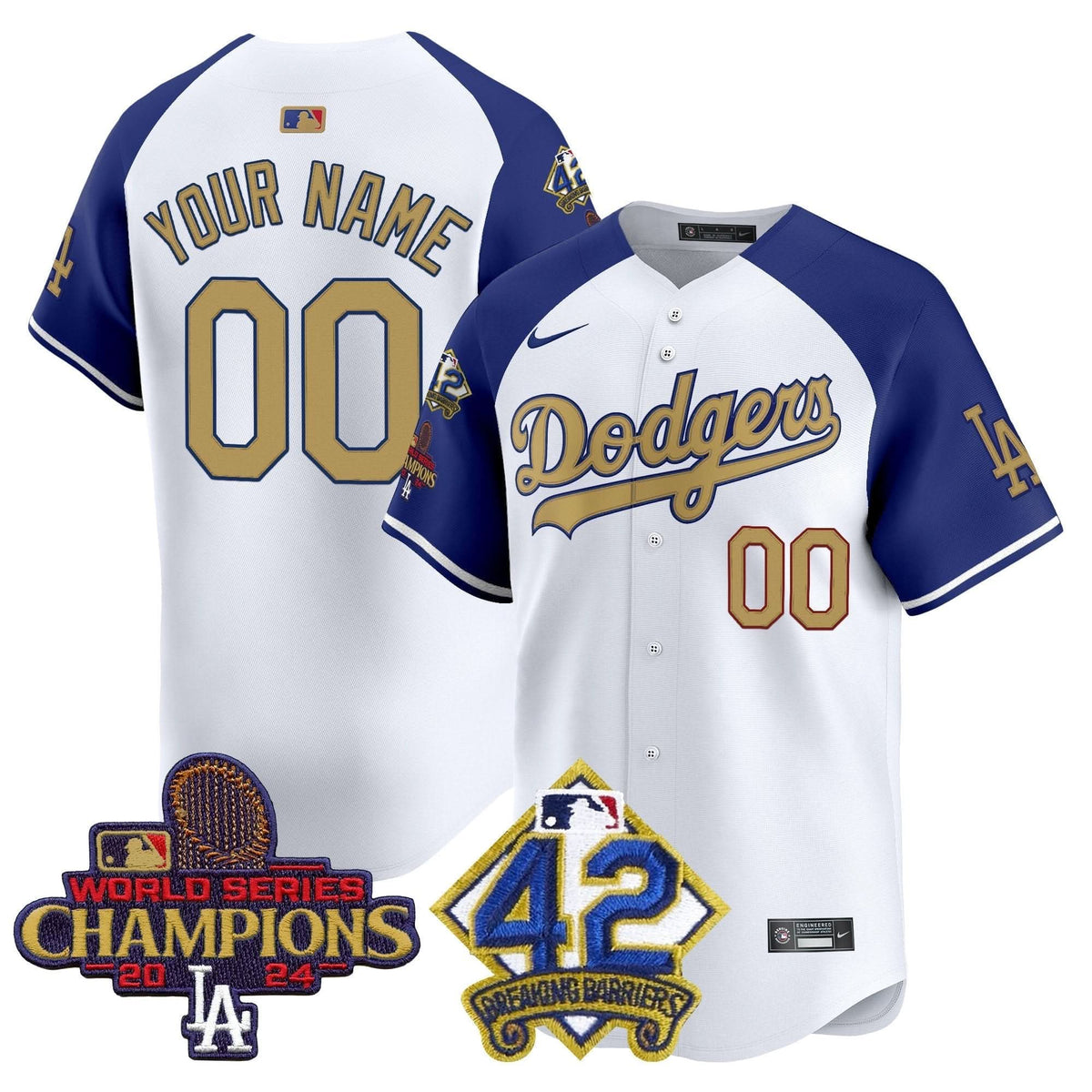 LAD 2024 World Series Champions & Jackie Robinson Patch Vapor Premier Limited Custom Jersey - Stitched