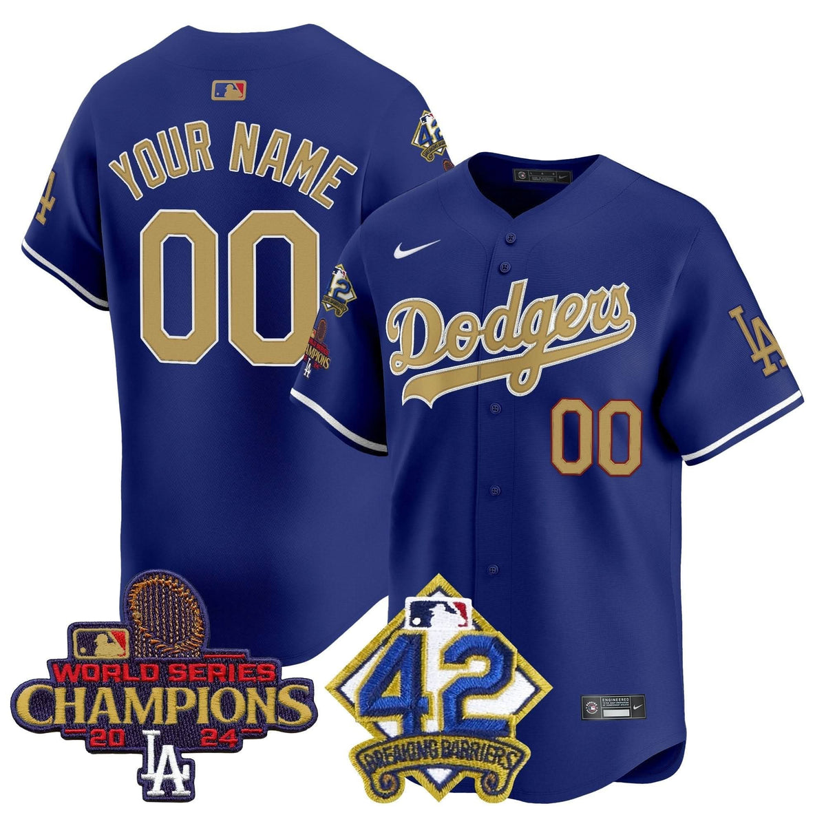 LAD 2024 World Series Champions & Jackie Robinson Patch Vapor Premier Limited Custom Jersey - Stitched