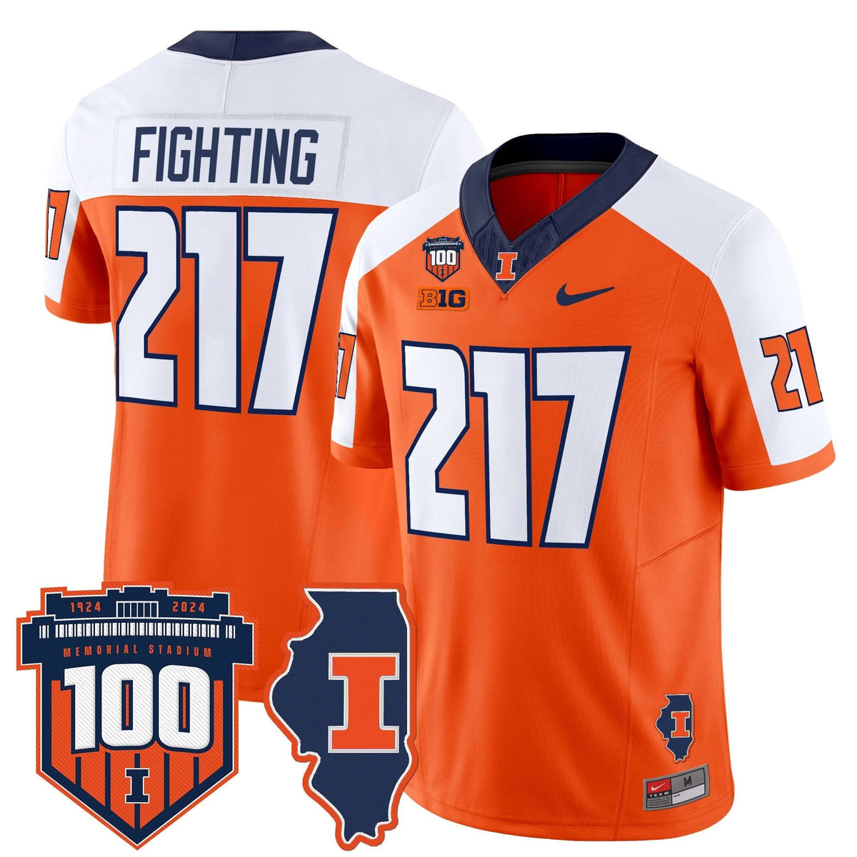 ILL 100th Memorial Stadium Patch Vapor Limited Jersey