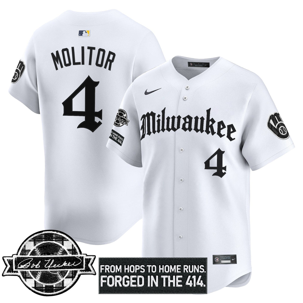 MB Bob Uecker Patch Vapor Premier Limited Jersey - Gothic Edition - Stitched