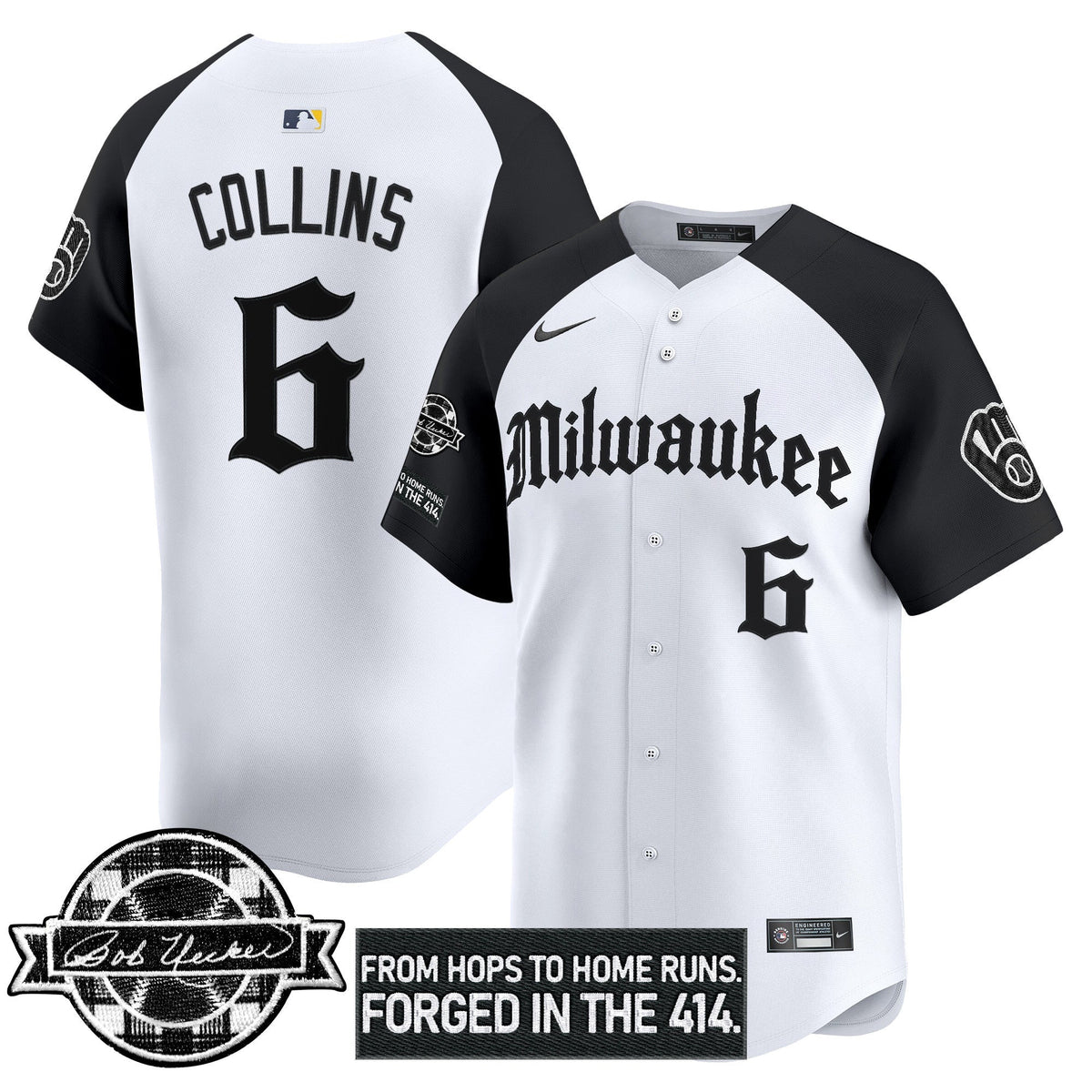MB Bob Uecker Patch Vapor Premier Limited Jersey - Gothic Edition - Stitched