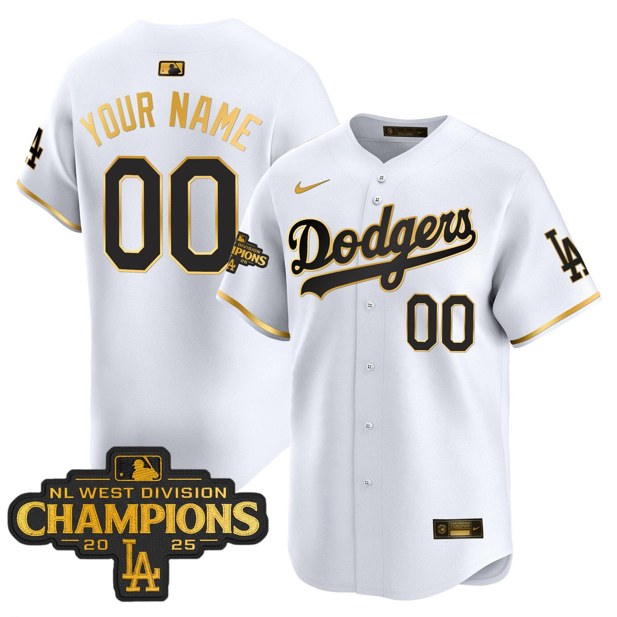 LAD 2025 NL West Division Champions Patch Gold Trim Vapor Premier Limited Custom Jersey - Stitched