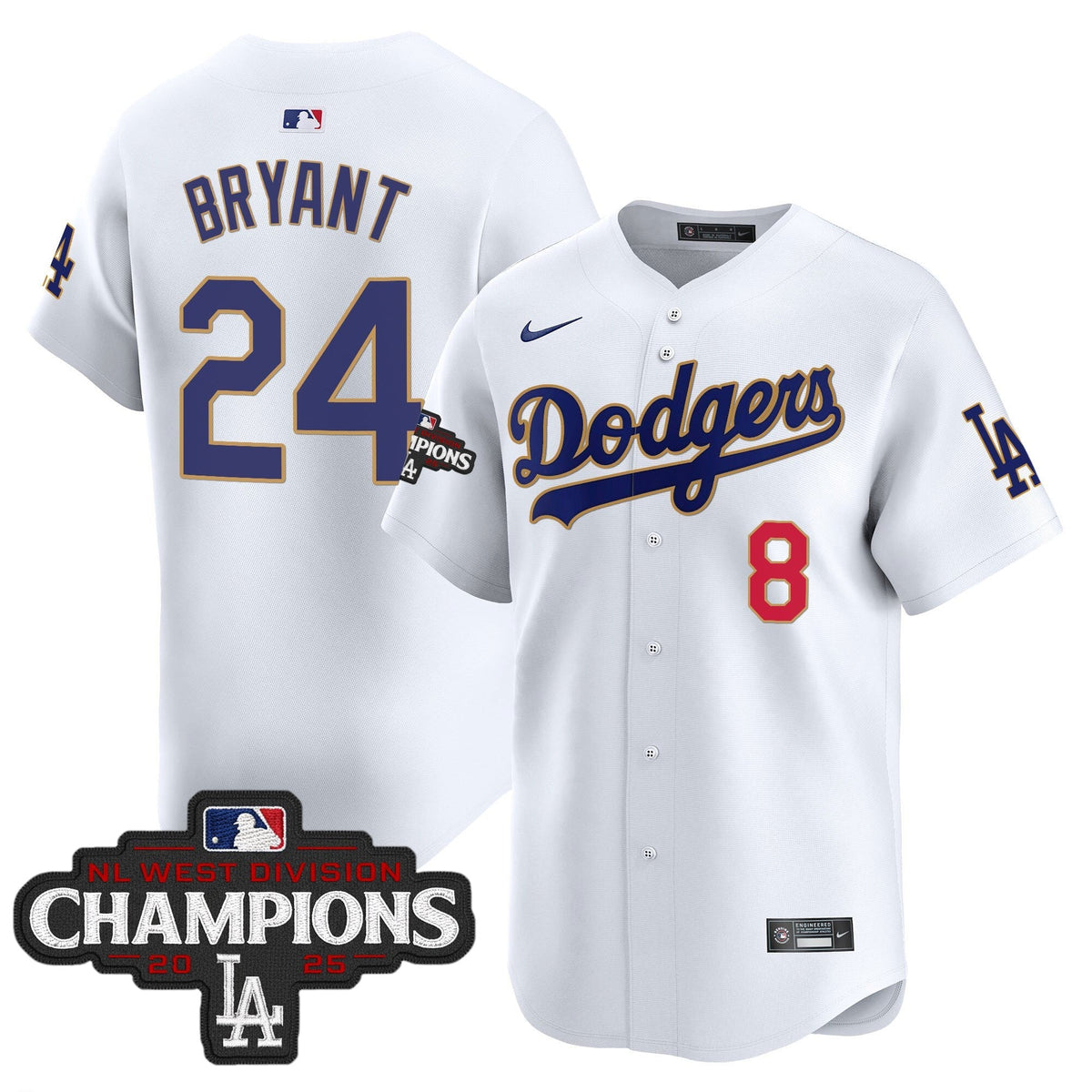 LAD 2025 NL West Division Champions Patch Gold Trim Vapor Premier Limited Jersey - Stitched