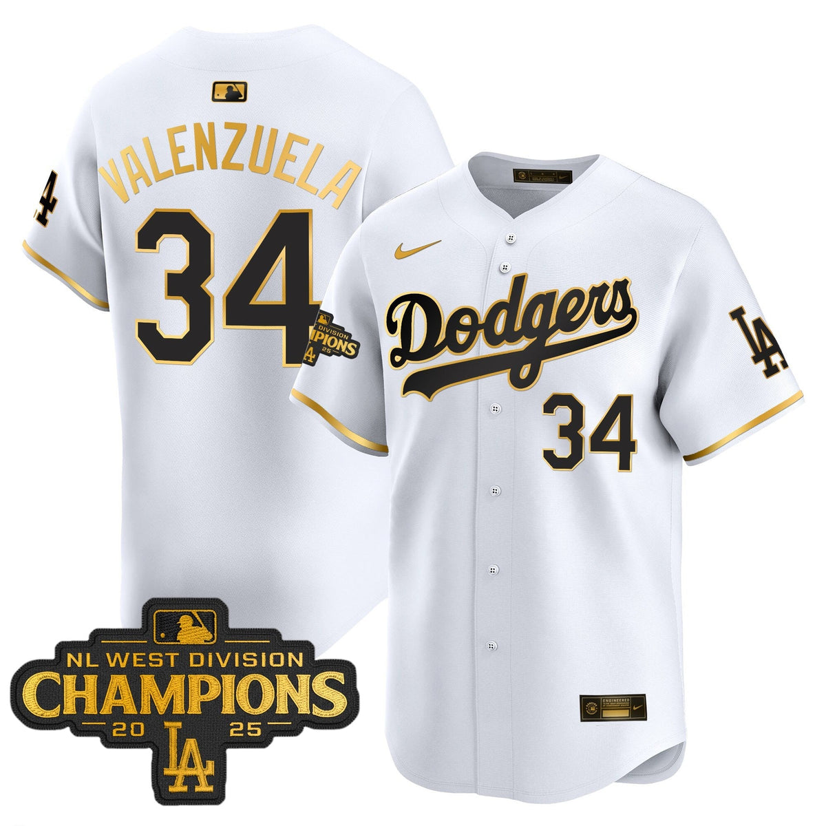 LAD 2025 NL West Division Champions Patch Gold Trim Vapor Premier Limited Jersey - Stitched