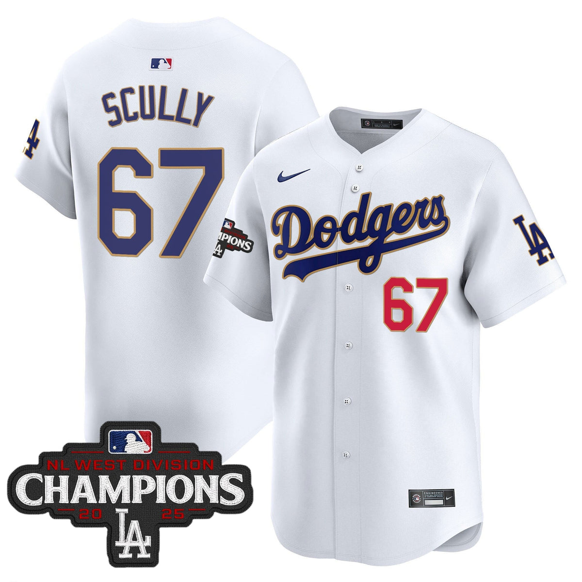 LAD 2025 NL West Division Champions Patch Gold Trim Vapor Premier Limited Jersey - Stitched
