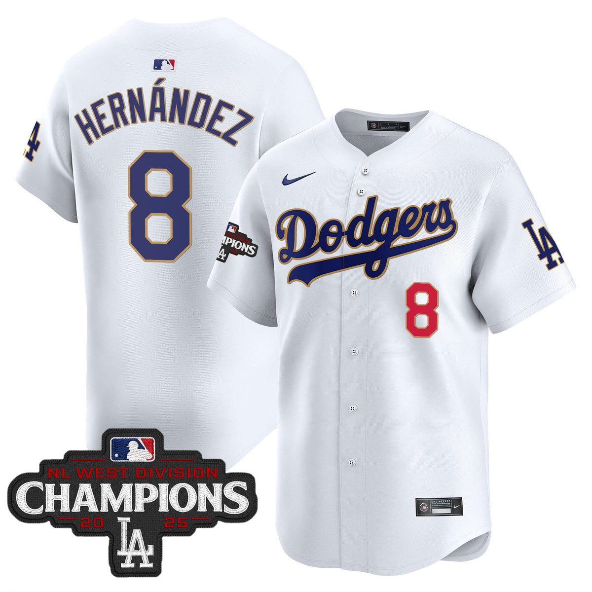 LAD 2025 NL West Division Champions Patch Gold Trim Vapor Premier Limited Jersey - Stitched