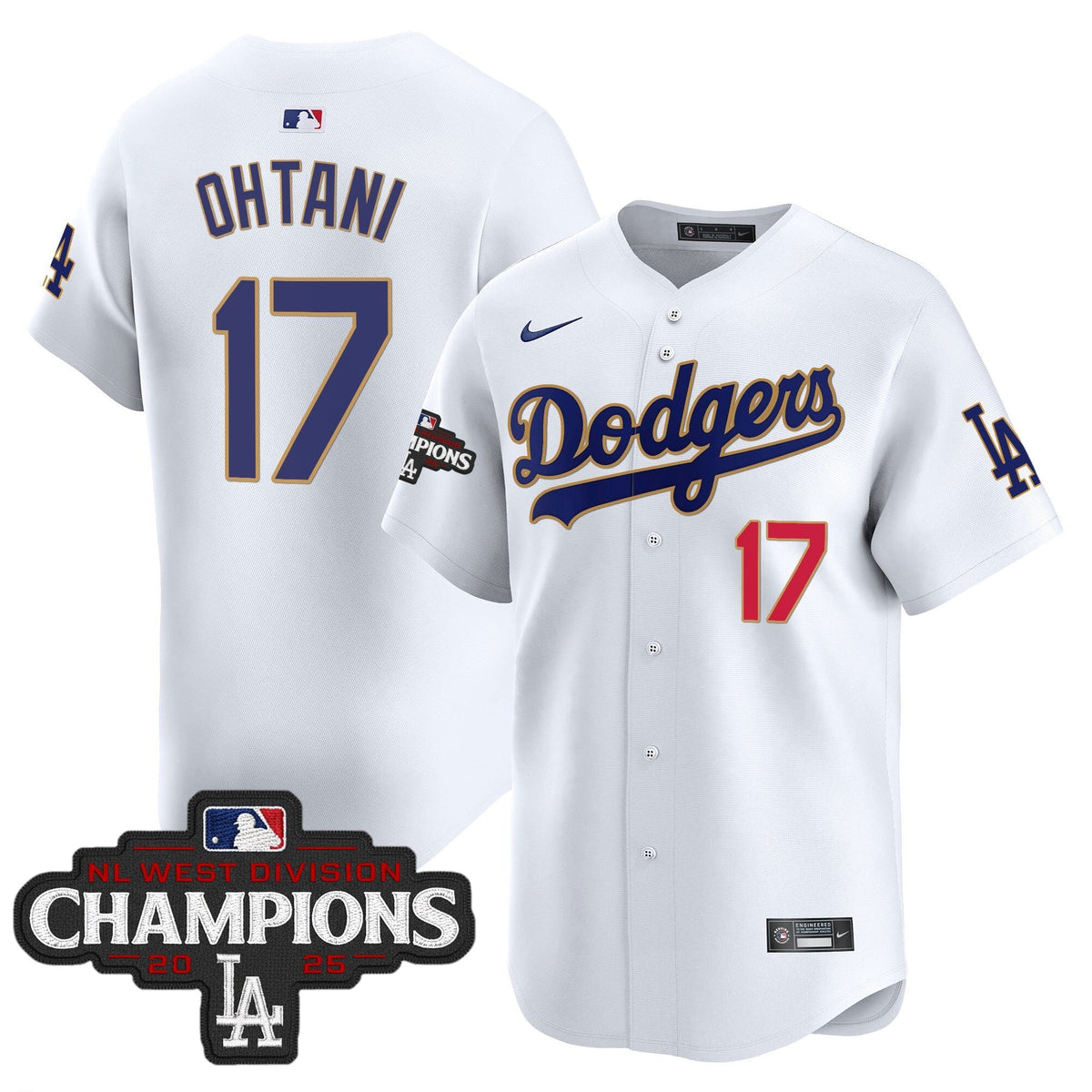 LAD 2025 NL West Division Champions Patch Gold Trim Vapor Premier Limited Jersey - Stitched