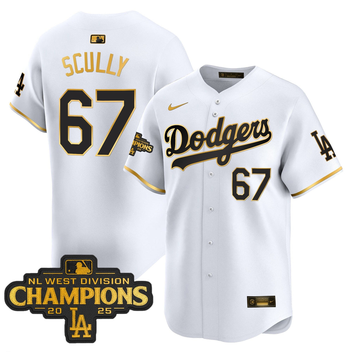 LAD 2025 NL West Division Champions Patch Gold Trim Vapor Premier Limited Jersey - Stitched