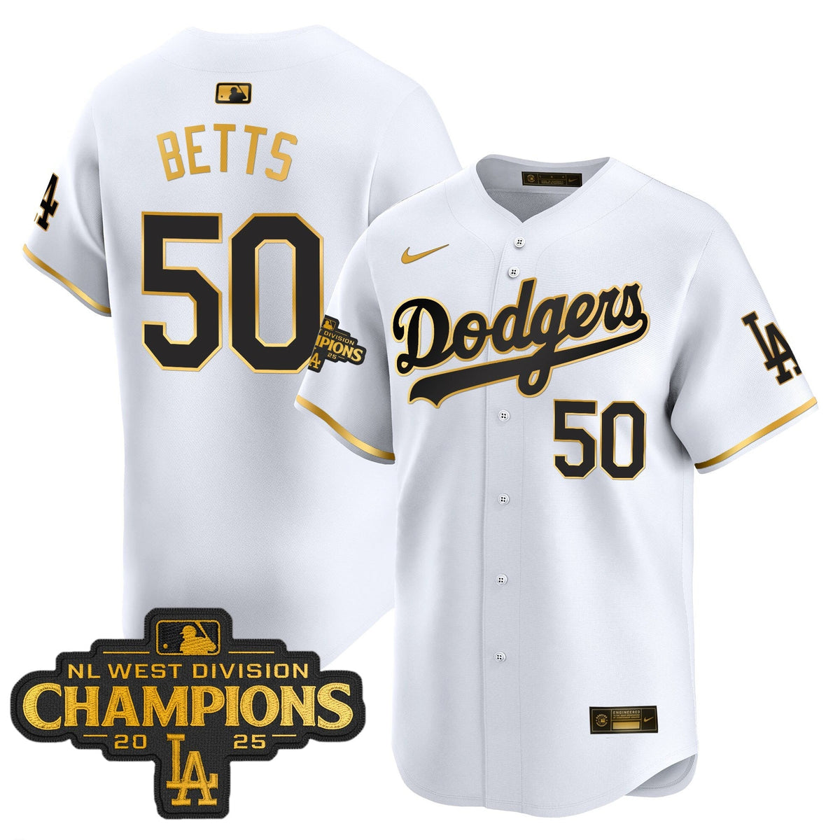 LAD 2025 NL West Division Champions Patch Gold Trim Vapor Premier Limited Jersey - Stitched