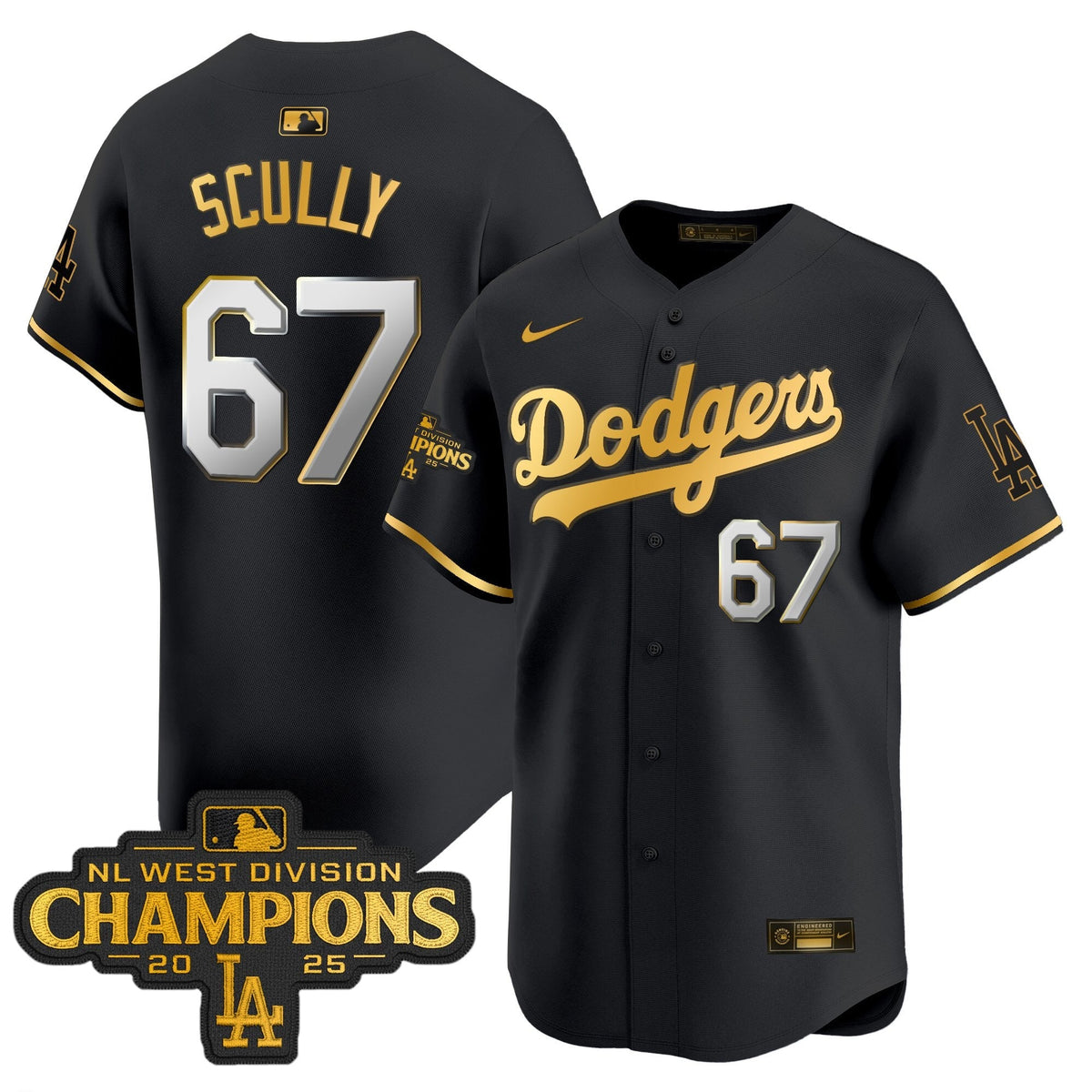 LAD 2025 NL West Division Champions Patch Gold Trim Vapor Premier Limited Jersey - Stitched