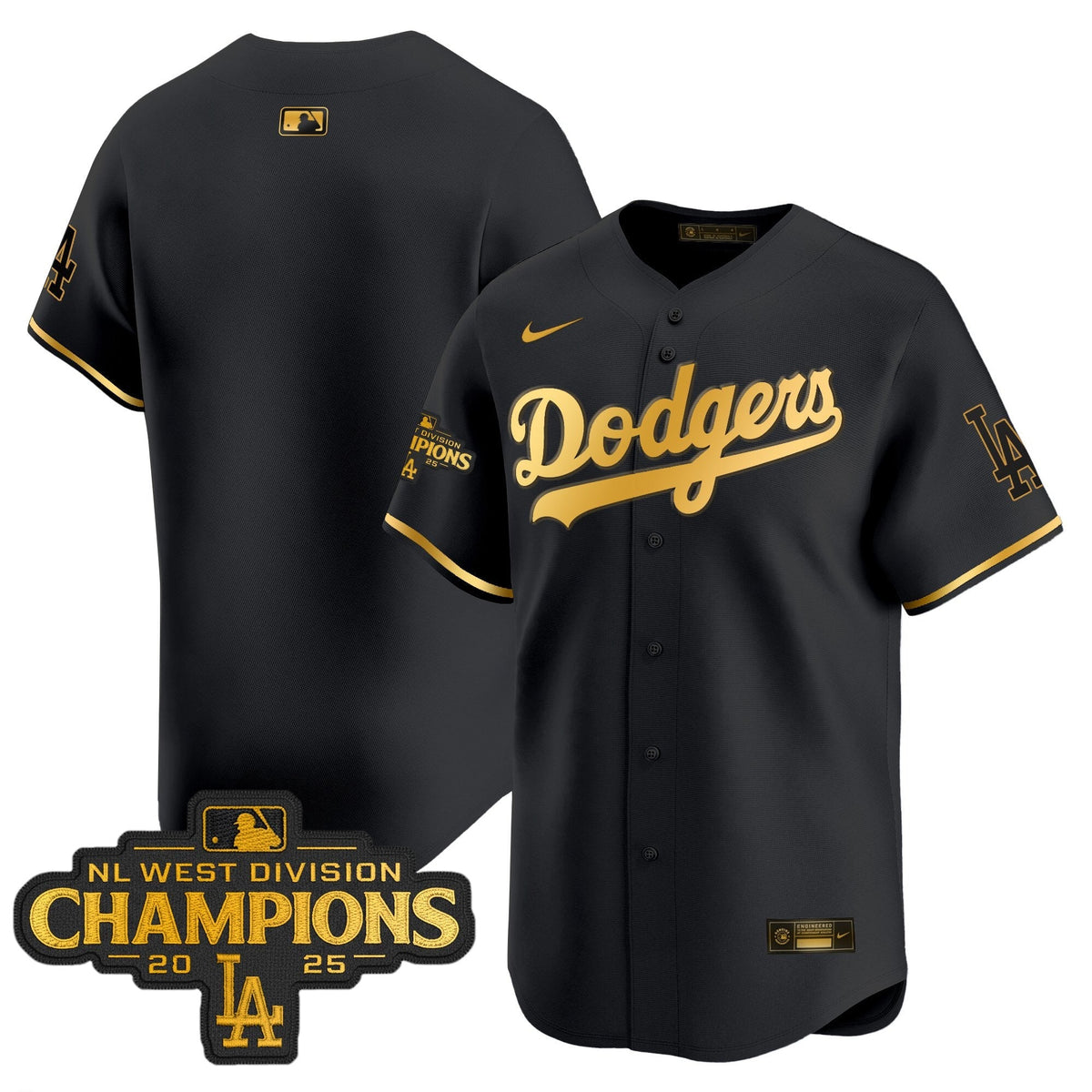 LAD 2025 NL West Division Champions Patch Gold Trim Vapor Premier Limited Jersey - Stitched