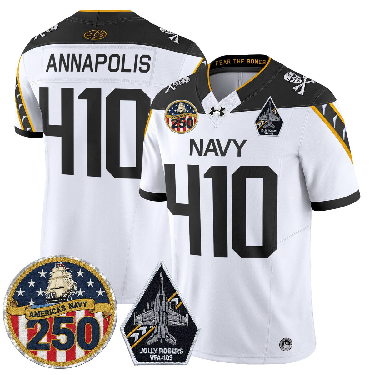 Navy Midshipmen 'Jolly Rogers Edition' Vapor Limited Jersey - 250th Anniversary Patch - Stitched