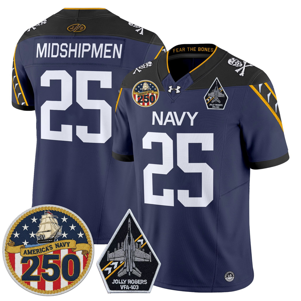 Navy Midshipmen 'Jolly Rogers Edition' Vapor Limited Jersey - 250th Anniversary Patch - Stitched