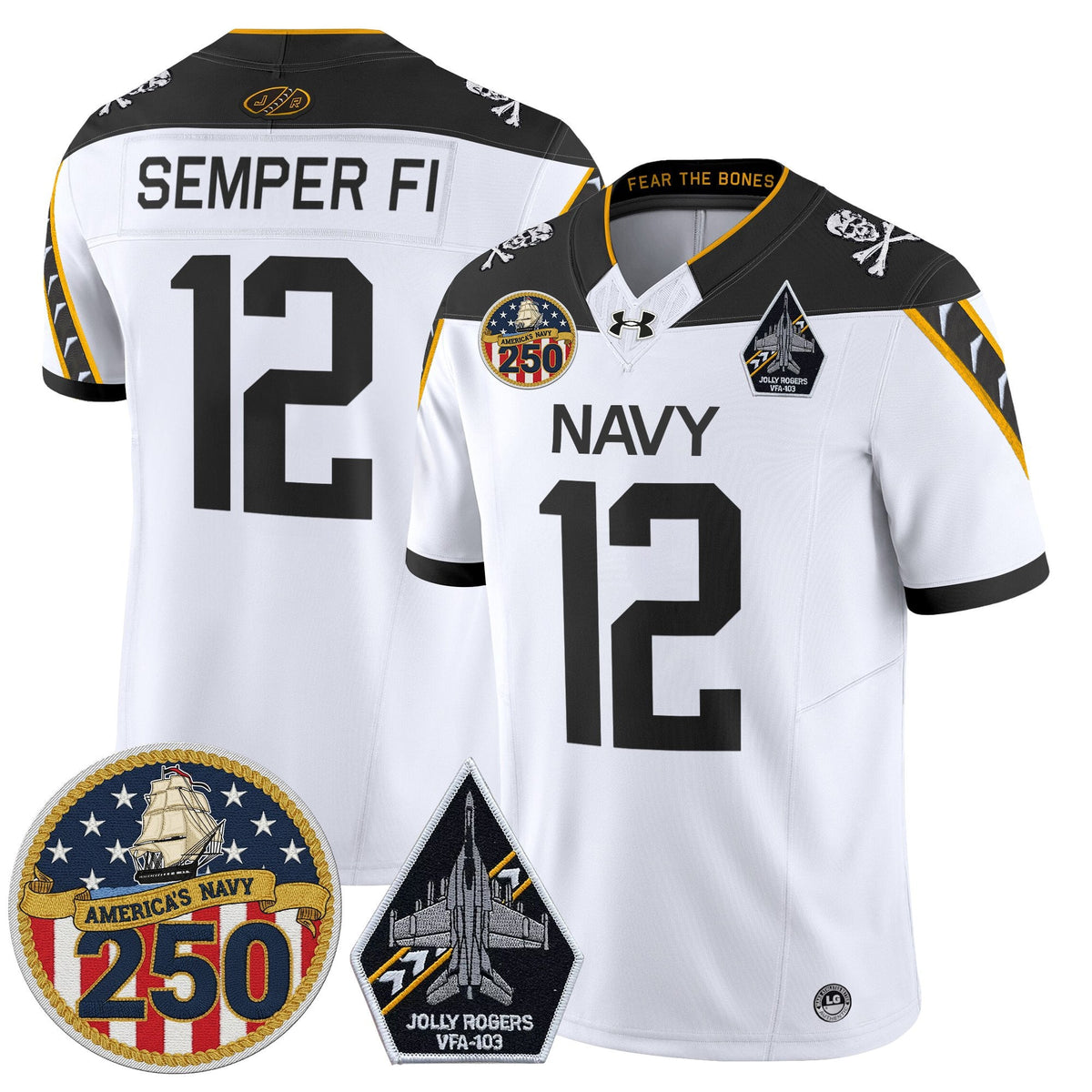 Navy Midshipmen 'Jolly Rogers Edition' Vapor Limited Jersey - 250th Anniversary Patch - Stitched