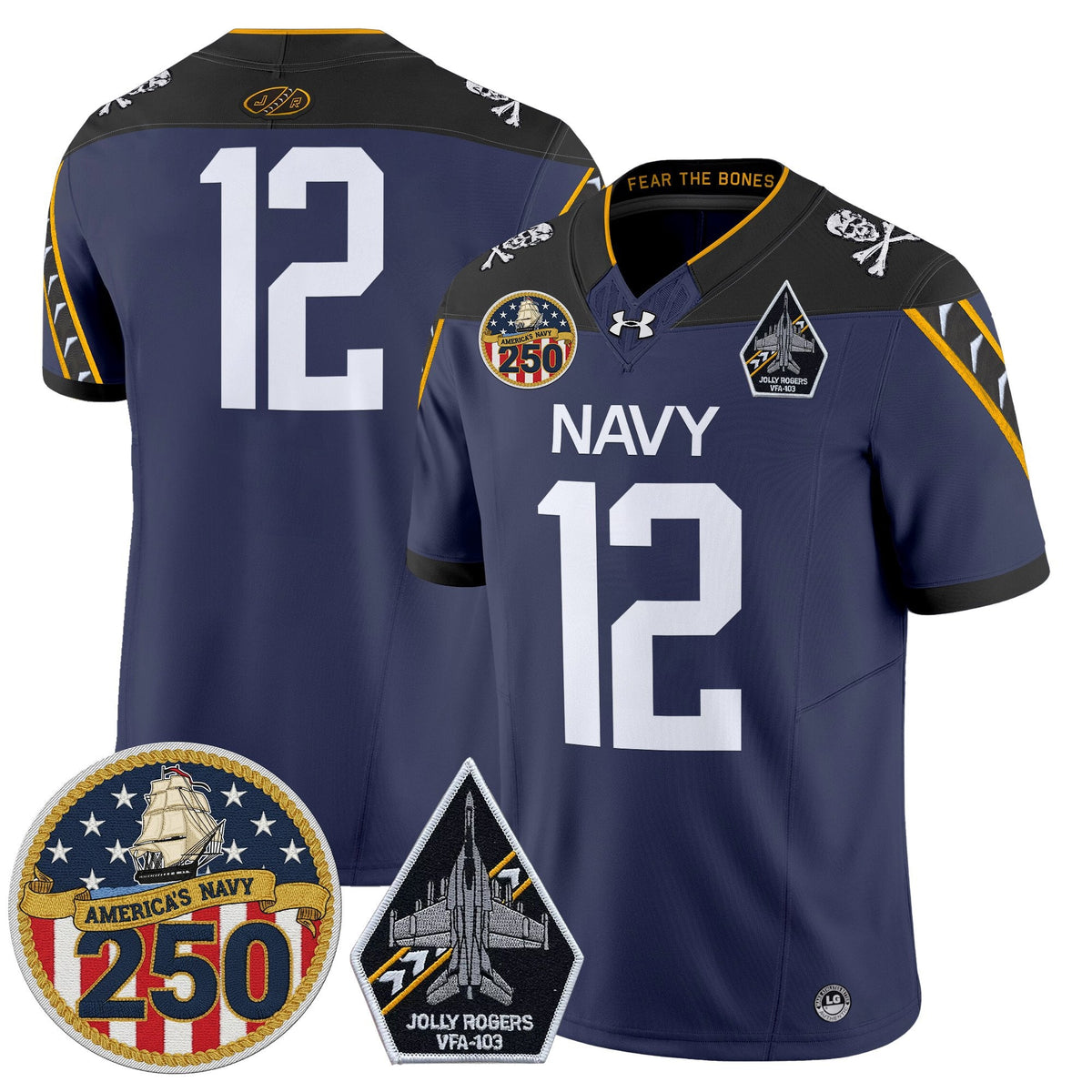 Navy Midshipmen 'Jolly Rogers Edition' Vapor Limited Jersey - 250th Anniversary Patch - Stitched