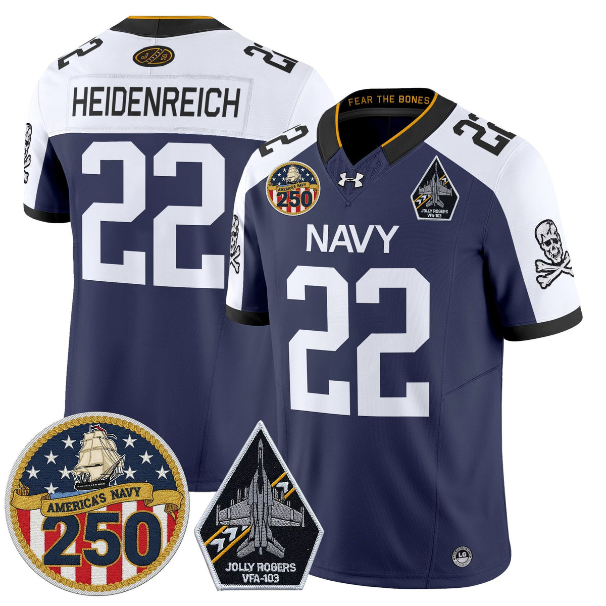 Navy Midshipmen 'Jolly Rogers Edition' Vapor Limited Jersey - 250th Anniversary Patch - Stitched