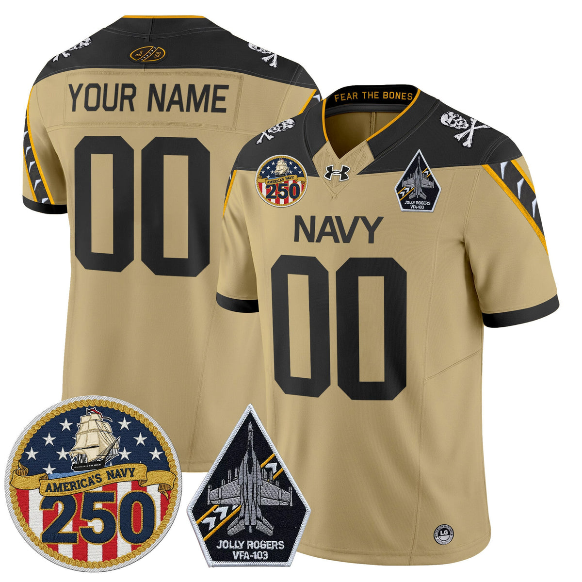 Navy Midshipmen 'Jolly Rogers Edition' Vapor Limited Custom Jersey - 250th Anniversary Patch - Stitched