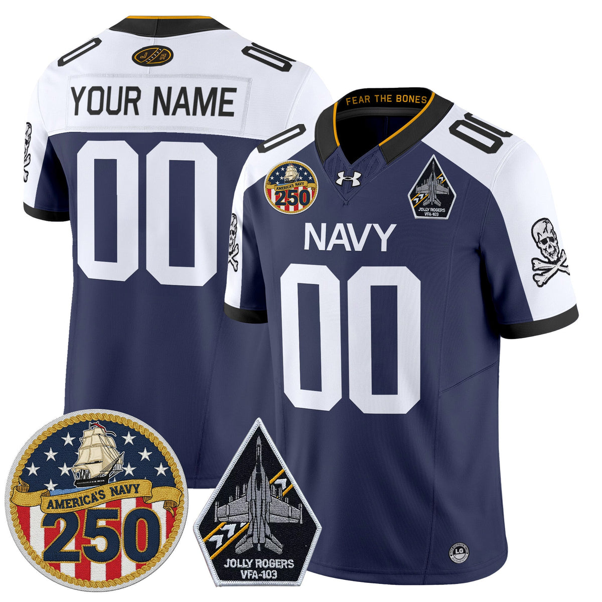 Navy Midshipmen 'Jolly Rogers Edition' Vapor Limited Custom Jersey - 250th Anniversary Patch - Stitched