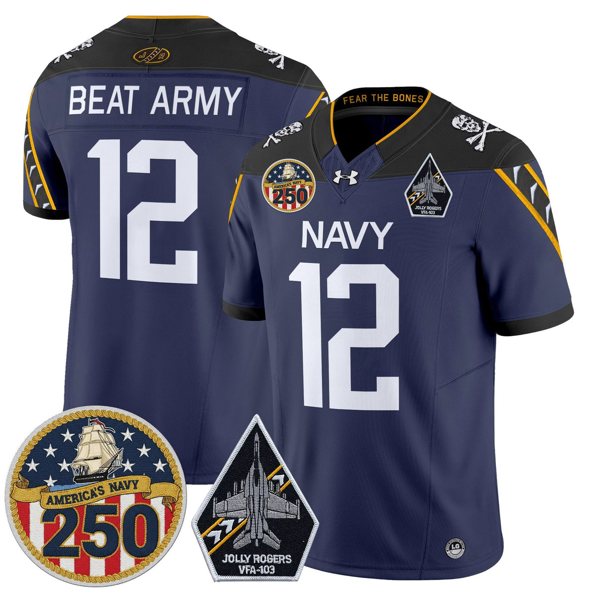 Navy Midshipmen 'Jolly Rogers Edition' Vapor Limited Jersey - 250th Anniversary Patch - Stitched