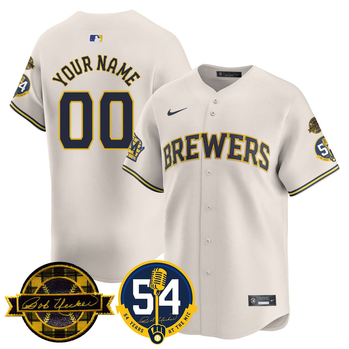 MB Jersey - Bob Uecker, 54th Seasons for Brewers Custom Jersey - Stitched