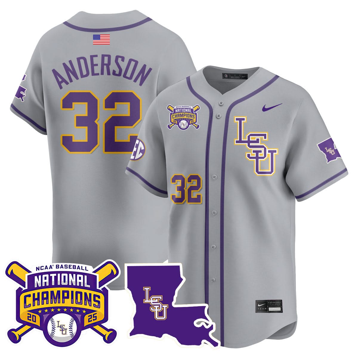LSU 2025 College World Series Champions Limited Jersey - Stitched