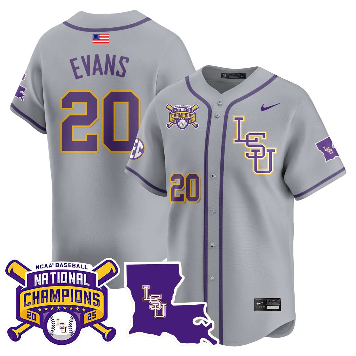 LSU 2025 College World Series Champions Limited Jersey - Stitched