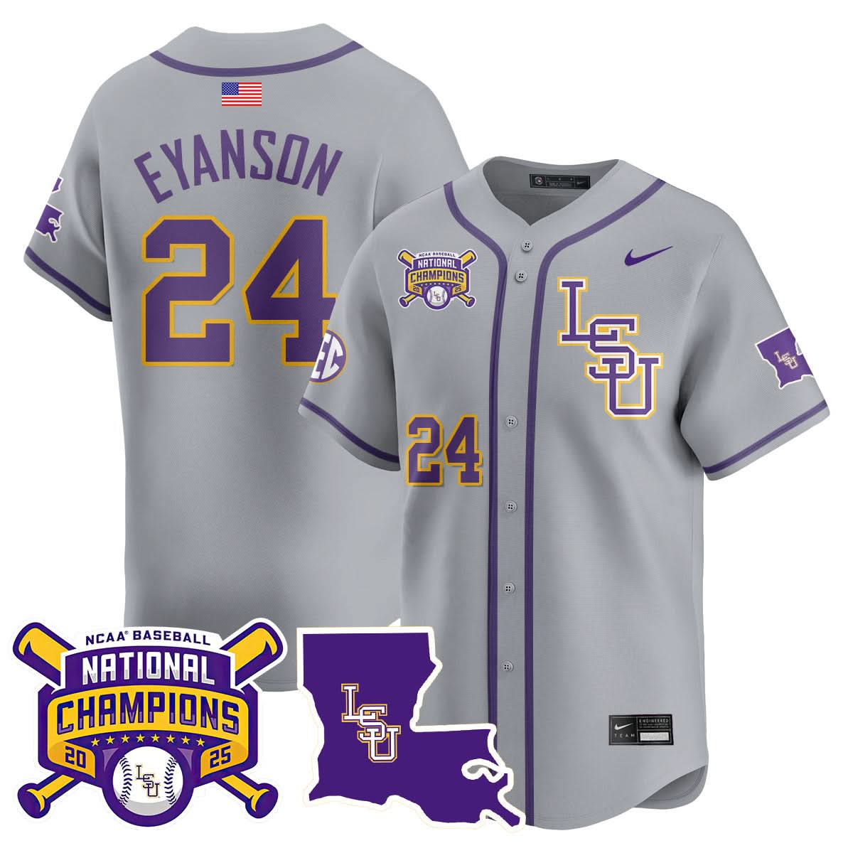 LSU 2025 College World Series Champions Limited Jersey - Stitched