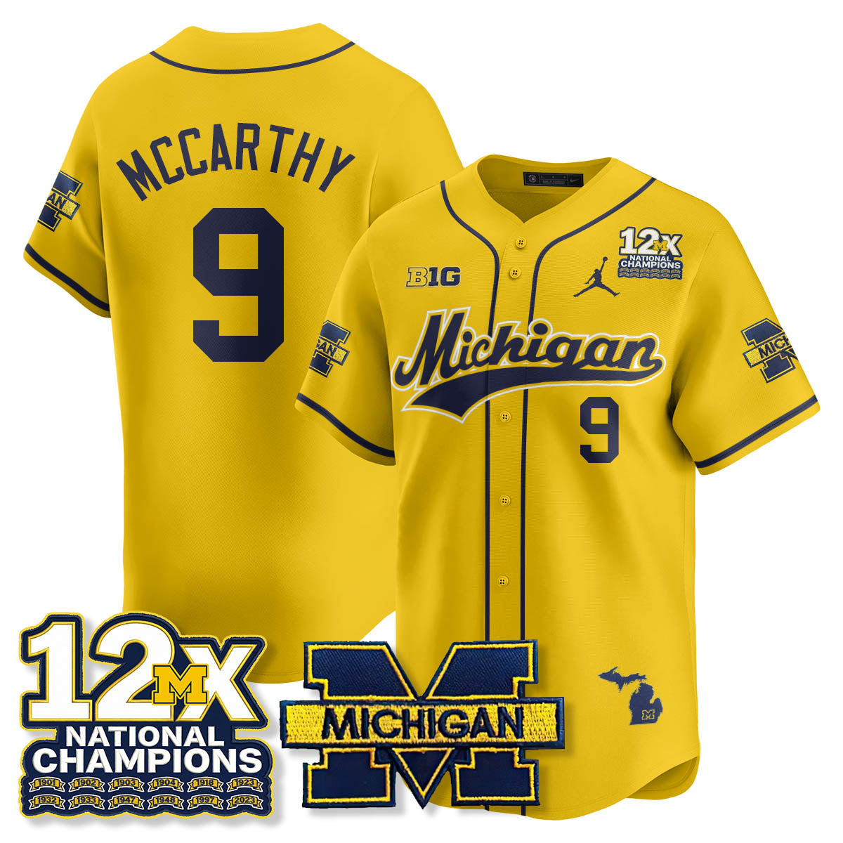 MICH 12x-Time National Champions Baseball Limited Jersey - Stitched