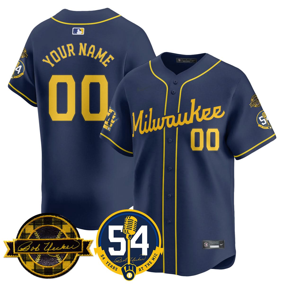 MB Jersey - Bob Uecker, 54th Seasons for Brewers Custom Jersey - Stitched