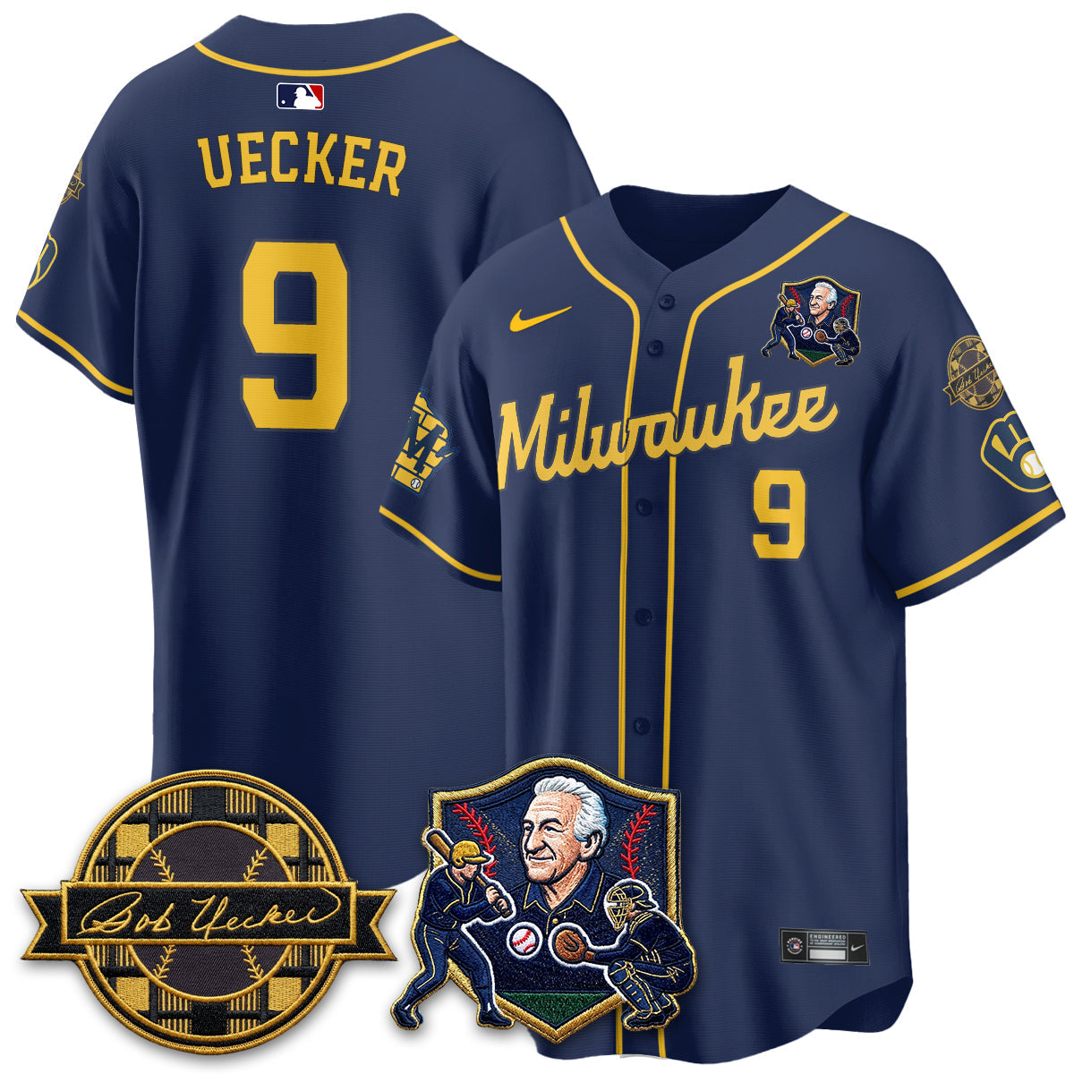 MIL Bob Uecker - 54 Seasons for Brewers' Vapor Limited Gold Jersey - Stitched