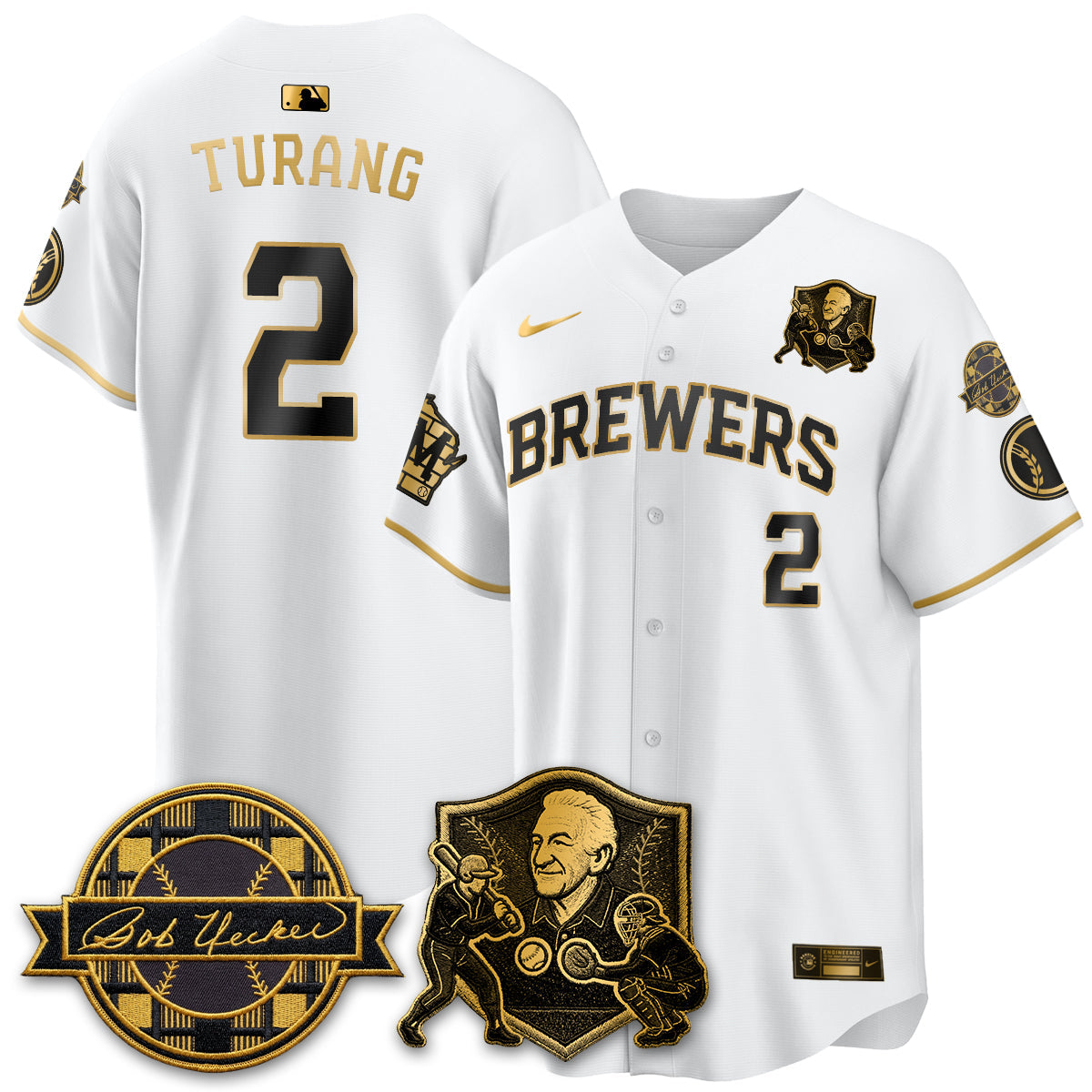 MIL Bob Uecker - 54 Seasons for Brewers' Vapor Limited Gold Jersey - Stitched