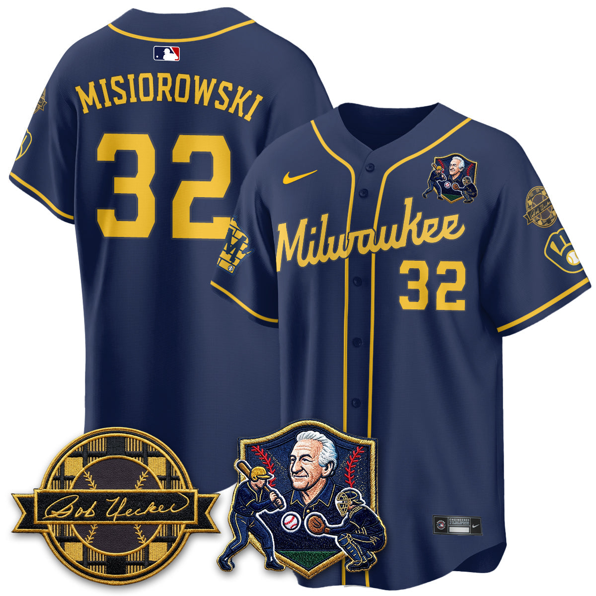 MIL Bob Uecker - 54 Seasons for Brewers' Vapor Limited Gold Jersey - Stitched