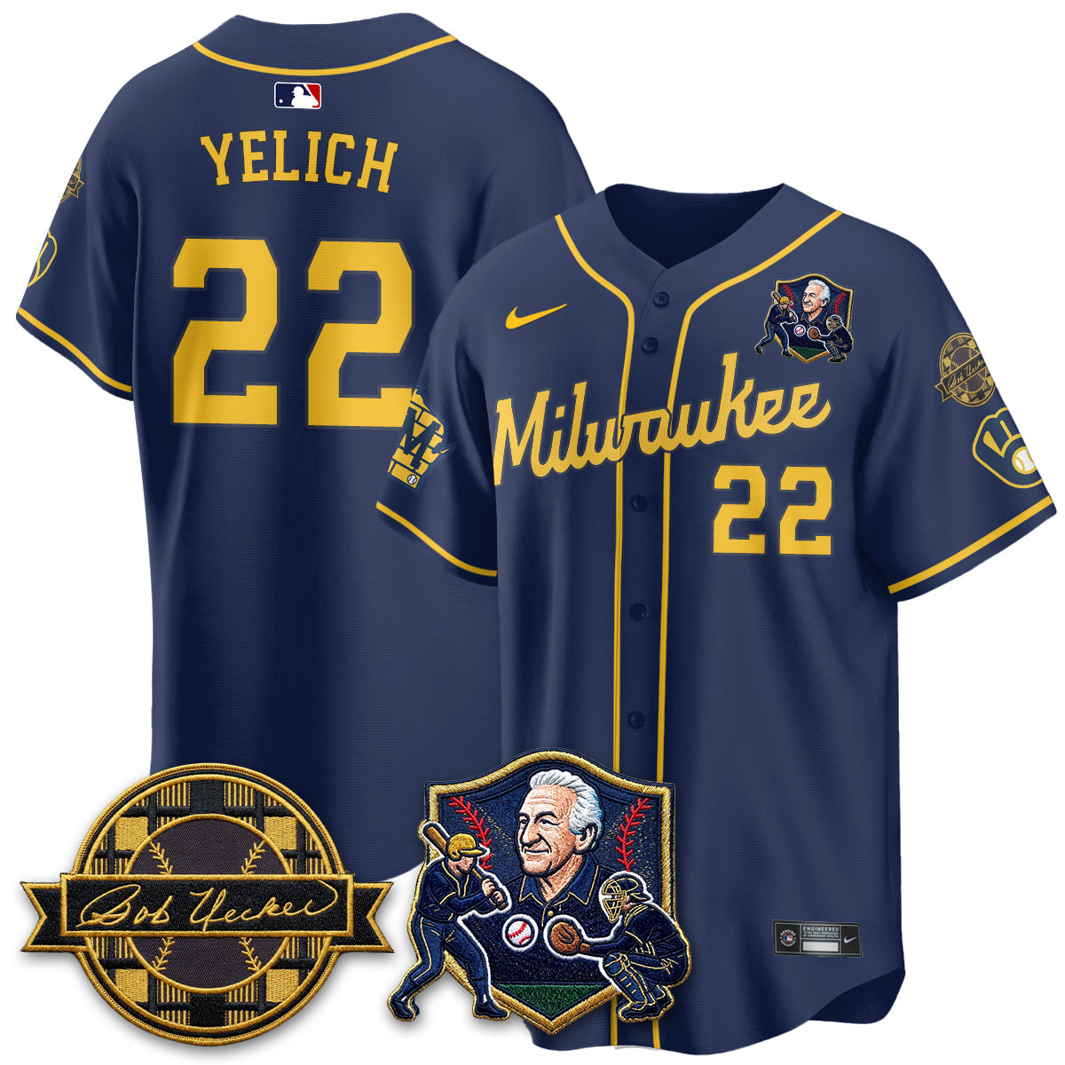 MIL Bob Uecker - 54 Seasons for Brewers' Vapor Limited Gold Jersey - Stitched