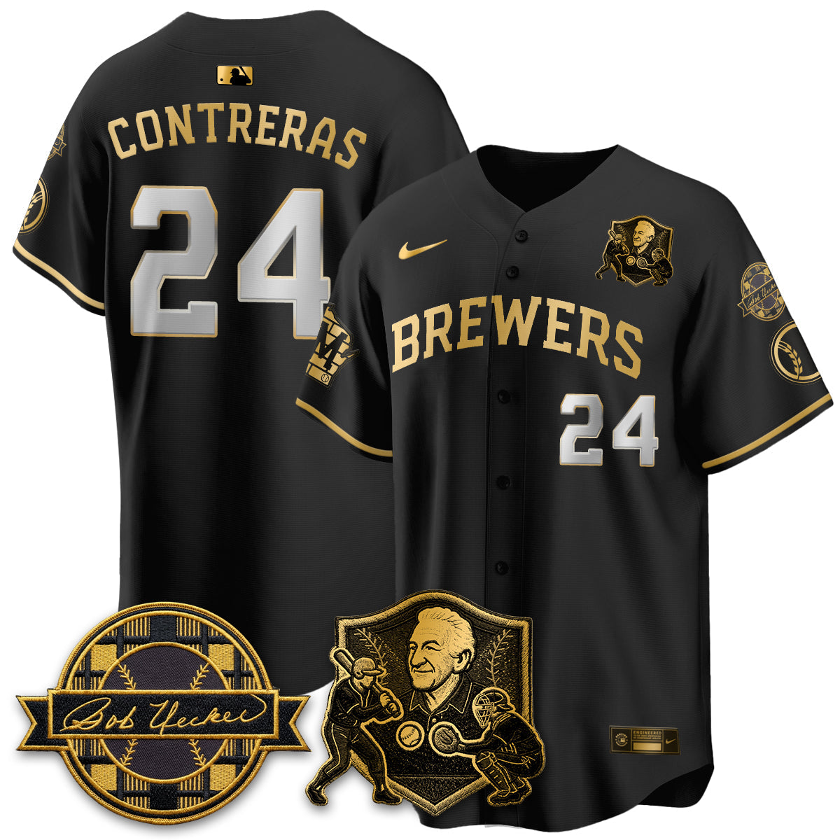 MIL Bob Uecker - 54 Seasons for Brewers' Vapor Limited Gold Jersey - Stitched