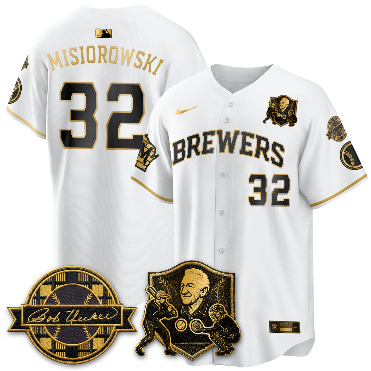 MIL Bob Uecker - 54 Seasons for Brewers' Vapor Limited Gold Jersey - Stitched
