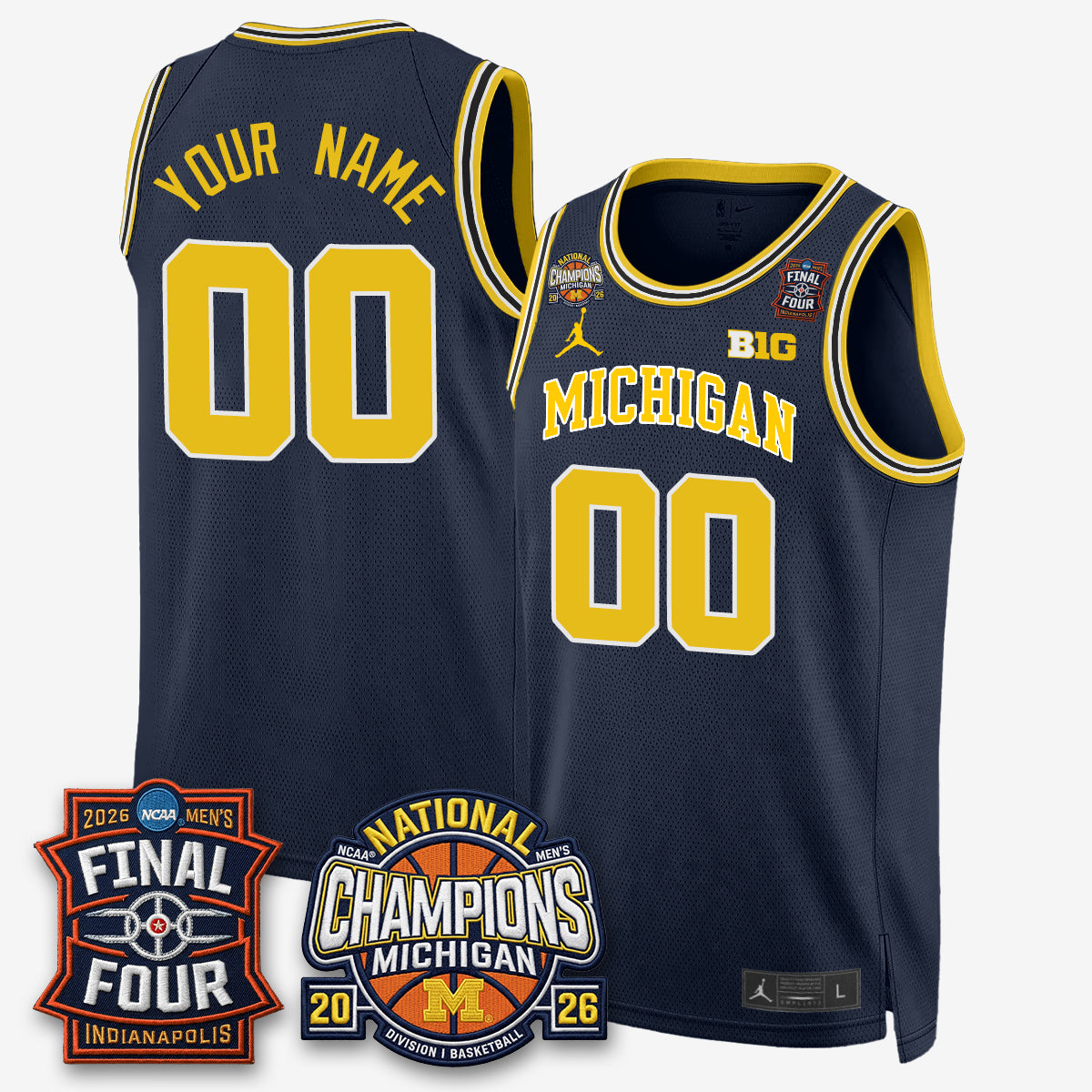MICH Men's Basketball National Champions Big Text Limited Vapor Custom Jersey - Stitched